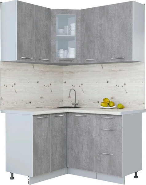 Изображение товара Кухонный гарнитур Интерлиния Мила Пластик 1.2x1.4 (оксид темный/оксид темный/бискайская сосна)