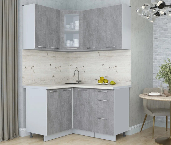 Изображение товара Кухонный гарнитур Интерлиния Мила Пластик 1.2x1.4 (оксид темный/оксид темный/бискайская сосна)