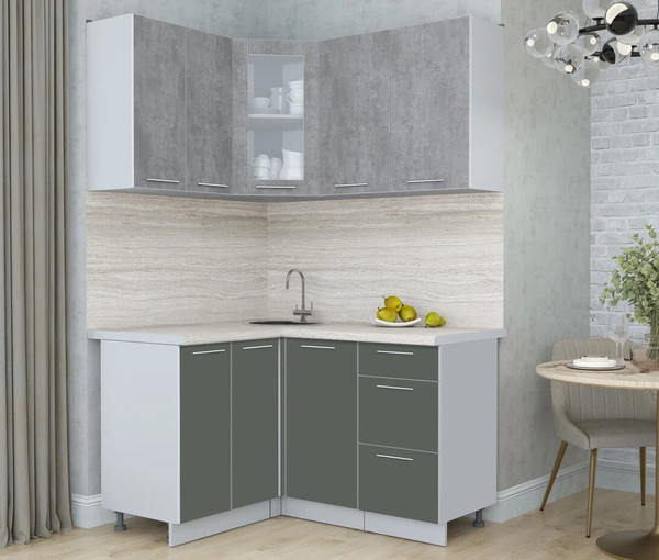 Изображение товара Кухонный гарнитур Интерлиния Мила Пластик 1.2x1.4 (оксид темный/шторм/травертин серый)