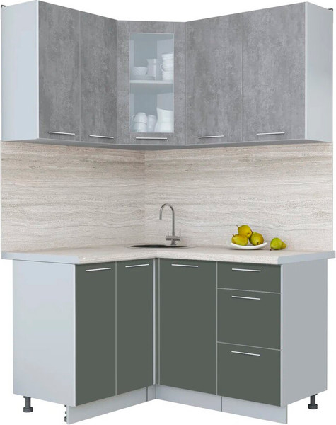 Изображение товара Кухонный гарнитур Интерлиния Мила Пластик 1.2x1.4 (оксид темный/шторм/травертин серый)