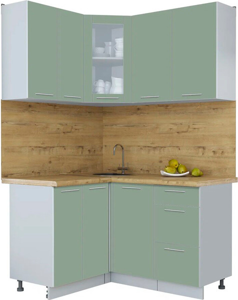 Изображение товара Кухонный гарнитур Интерлиния Мила Пластик 1.2x1.4 (полынь/полынь/дуб бунратти)