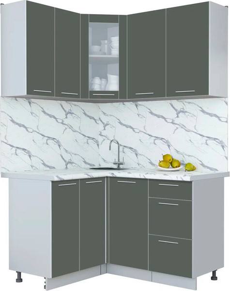 Изображение товара Кухонный гарнитур Интерлиния Мила Пластик 1.2x1.4 (шторм/шторм/белый гранит)