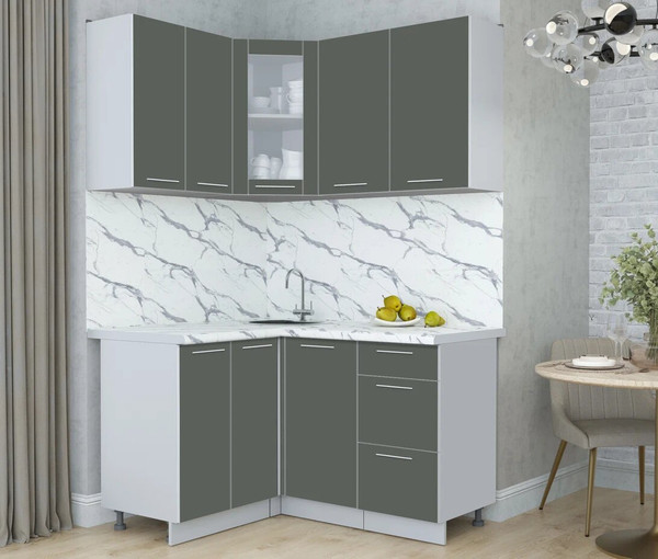 Изображение товара Кухонный гарнитур Интерлиния Мила Пластик 1.2x1.4 (шторм/шторм/белый гранит)