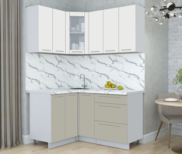 Изображение товара Кухонный гарнитур Интерлиния Мила Пластик 1.2x1.5 (зефирный/латте/белый гранит)