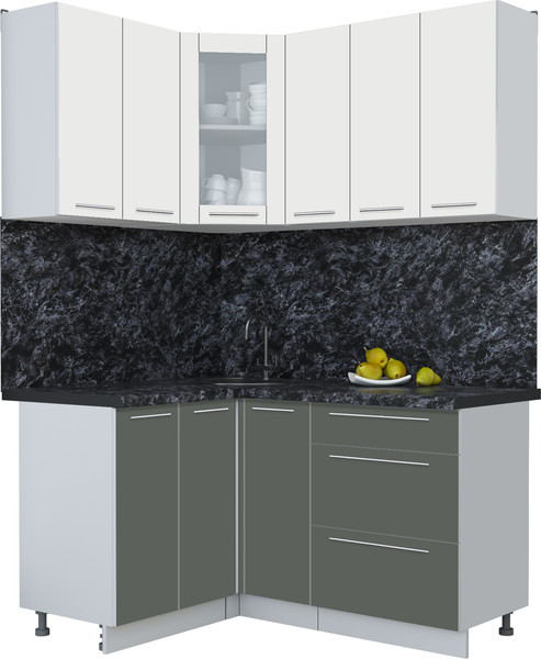 Изображение товара Кухонный гарнитур Интерлиния Мила Пластик 1.2x1.5 (зефирный/шторм/кастилло темный)