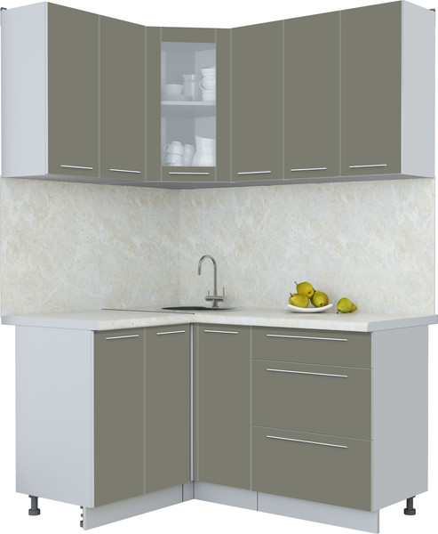 Изображение товара Кухонный гарнитур Интерлиния Мила Пластик 1.2x1.5 (кварцевый/кварцевый/опал светлый)