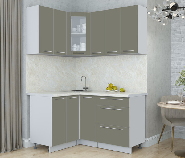 Изображение товара Кухонный гарнитур Интерлиния Мила Пластик 1.2x1.5 (кварцевый/кварцевый/опал светлый)