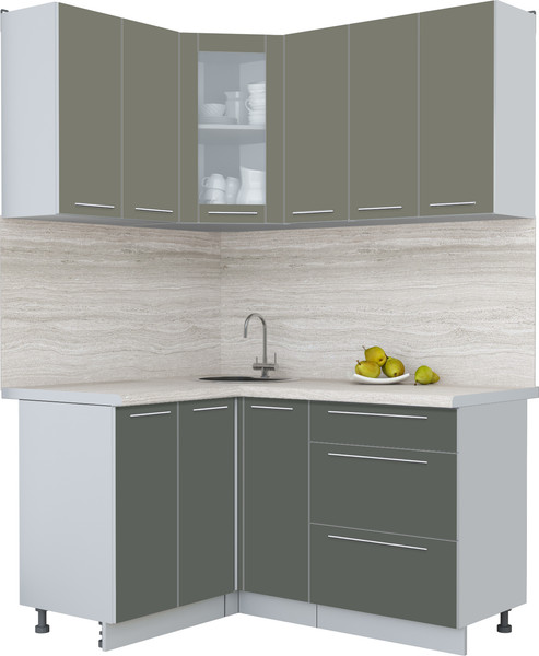 Изображение товара Кухонный гарнитур Интерлиния Мила Пластик 1.2x1.5 (кварцевый/шторм/травертин серый)