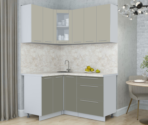 Изображение товара Кухонный гарнитур Интерлиния Мила Пластик 1.2x1.5 (латте/кварцевый/опал светлый)