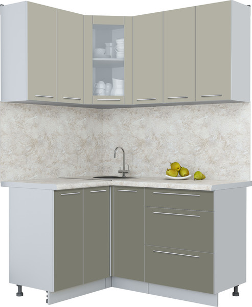 Изображение товара Кухонный гарнитур Интерлиния Мила Пластик 1.2x1.5 (латте/кварцевый/опал светлый)