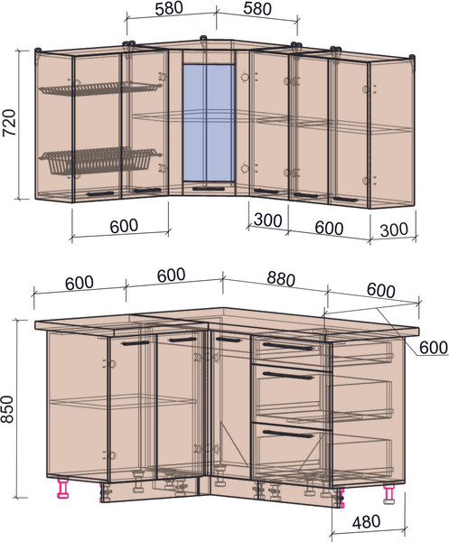 Изображение товара Кухонный гарнитур Интерлиния Мила Пластик 1.2x1.5 (латте/кварцевый/опал светлый)