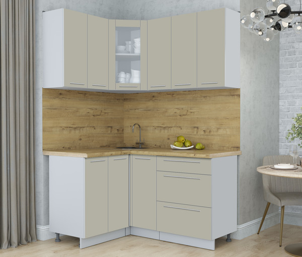 Изображение товара Кухонный гарнитур Интерлиния Мила Пластик 1.2x1.5 (латте/латте/дуб бунратти)