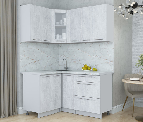 Изображение товара Кухонный гарнитур Интерлиния Мила Пластик 1.2x1.5 (оксид светлый/оксид светлый/серый каспий)