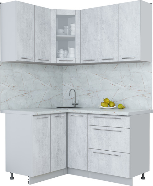 Изображение товара Кухонный гарнитур Интерлиния Мила Пластик 1.2x1.5 (оксид светлый/оксид светлый/серый каспий)