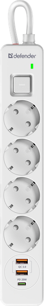 Изображение товара Сетевой фильтр Defender DFS 143 / 99434 (3м, 4 розетки, белый)