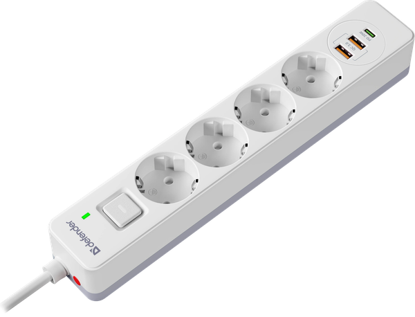 Изображение товара Сетевой фильтр Defender DFS 143 / 99434 (3м, 4 розетки, белый)