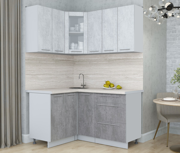 Изображение товара Кухонный гарнитур Интерлиния Мила Пластик 1.2x1.5 (оксид светлый/оксид темный/травертин серый)