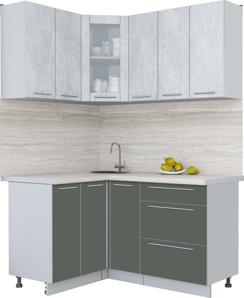 Изображение товара Кухонный гарнитур Интерлиния Мила Пластик 1.2x1.5 (оксид светлый/шторм/травертин серый)