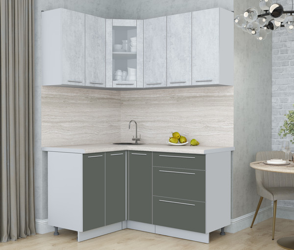 Изображение товара Кухонный гарнитур Интерлиния Мила Пластик 1.2x1.5 (оксид светлый/шторм/травертин серый)