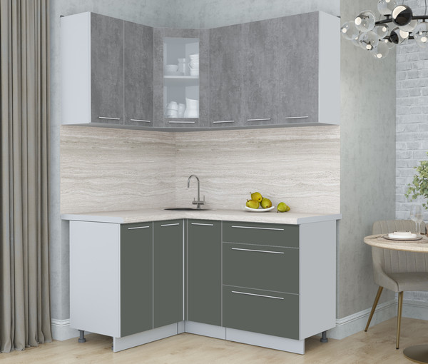 Изображение товара Кухонный гарнитур Интерлиния Мила Пластик 1.2x1.5 (оксид темный/шторм/травертин серый)