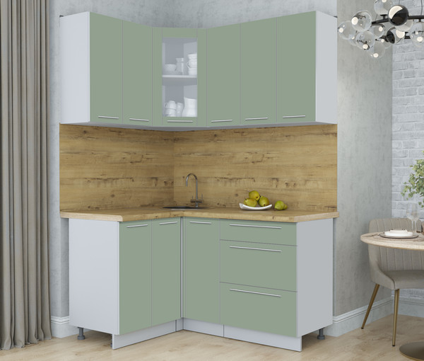 Изображение товара Кухонный гарнитур Интерлиния Мила Пластик 1.2x1.5 (полынь/полынь/дуб бунратти)