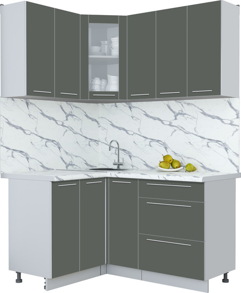Изображение товара Кухонный гарнитур Интерлиния Мила Пластик 1.2x1.5 (шторм/шторм/белый гранит)