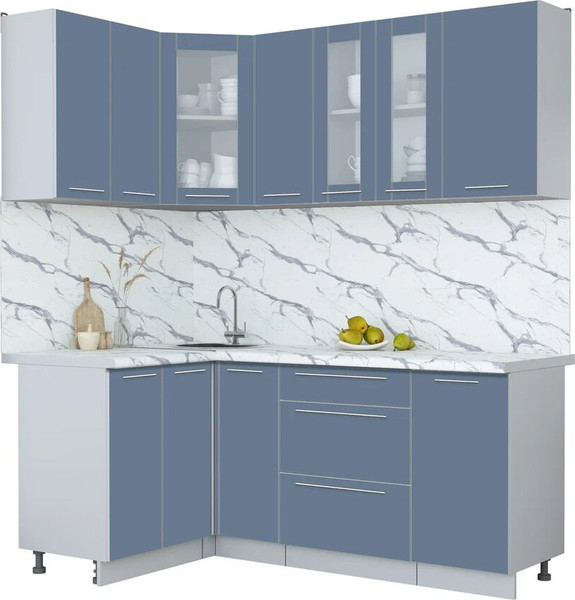 Изображение товара Кухонный гарнитур Интерлиния Мила Пластик 1.2x1.9 (арктический/арктический/белый гранит)