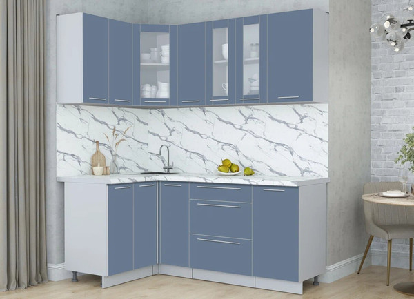 Изображение товара Кухонный гарнитур Интерлиния Мила Пластик 1.2x1.9 (арктический/арктический/белый гранит)