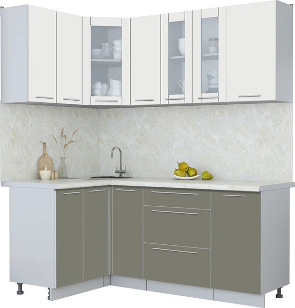 Изображение товара Кухонный гарнитур Интерлиния Мила Пластик 1.2x1.9 (зефирный/кварцевый/опал светлый)