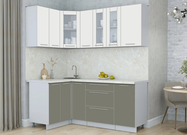 Изображение товара Кухонный гарнитур Интерлиния Мила Пластик 1.2x1.9 (зефирный/кварцевый/опал светлый)