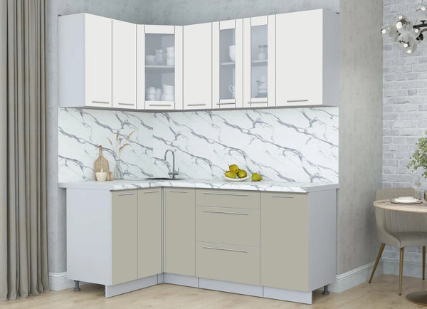 Изображение товара Кухонный гарнитур Интерлиния Мила Пластик 1.2x1.9 (зефирный/латте/белый гранит)