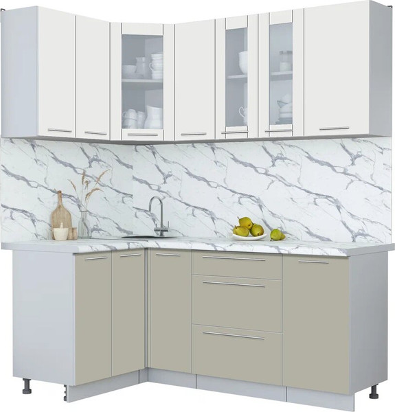 Изображение товара Кухонный гарнитур Интерлиния Мила Пластик 1.2x1.9 (зефирный/латте/белый гранит)