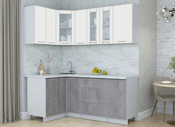 Изображение товара Кухонный гарнитур Интерлиния Мила Пластик 1.2x1.9 (зефирный/оксид темный/серый каспий)