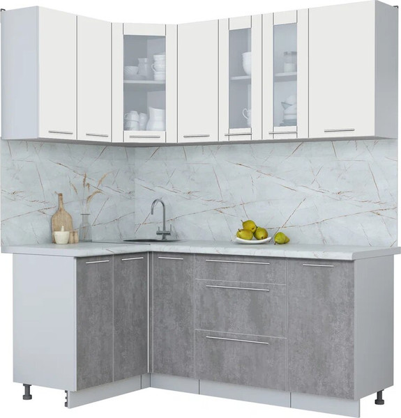 Изображение товара Кухонный гарнитур Интерлиния Мила Пластик 1.2x1.9 (зефирный/оксид темный/серый каспий)