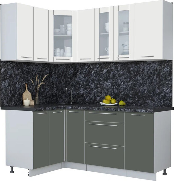 Изображение товара Кухонный гарнитур Интерлиния Мила Пластик 1.2x1.9 (зефирный/шторм/кастилло темный)