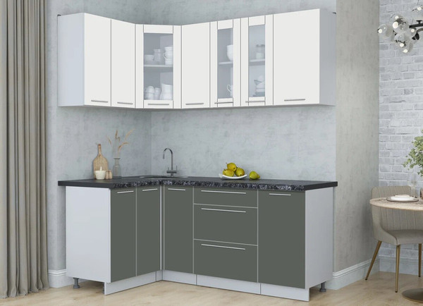 Изображение товара Кухонный гарнитур Интерлиния Мила Пластик 1.2x1.9 (зефирный/шторм/кастилло темный)