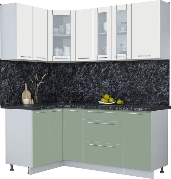 Изображение товара Кухонный гарнитур Интерлиния Мила Пластик 1.2x1.9 (зефирный/полынь/кастилло темный)