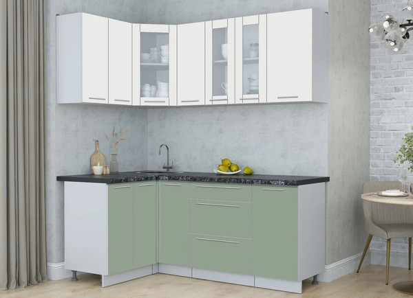 Изображение товара Кухонный гарнитур Интерлиния Мила Пластик 1.2x1.9 (зефирный/полынь/кастилло темный)