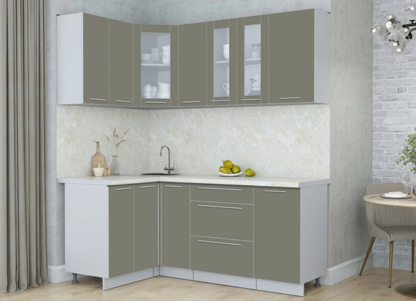 Изображение товара Кухонный гарнитур Интерлиния Мила Пластик 1.2x1.9 (кварцевый/кварцевый/опал светлый)