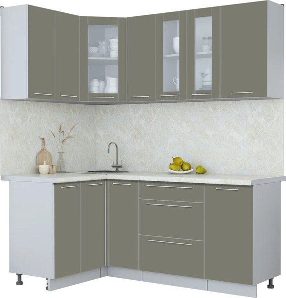 Изображение товара Кухонный гарнитур Интерлиния Мила Пластик 1.2x1.9 (кварцевый/кварцевый/опал светлый)