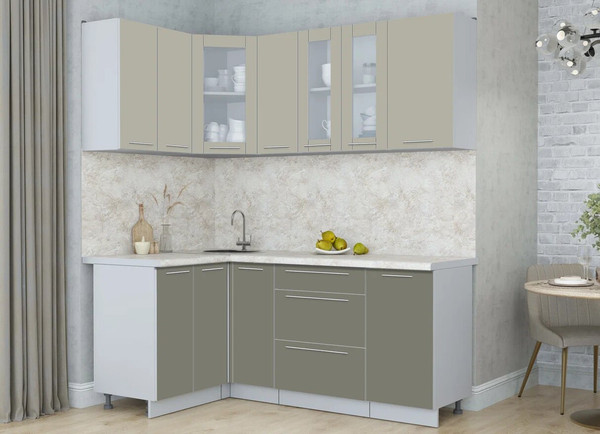 Изображение товара Кухонный гарнитур Интерлиния Мила Пластик 1.2x1.9 (латте/кварцевый/опал светлый)