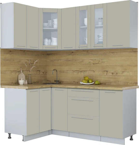 Изображение товара Кухонный гарнитур Интерлиния Мила Пластик 1.2x1.9 (латте/латте/дуб бунратти)