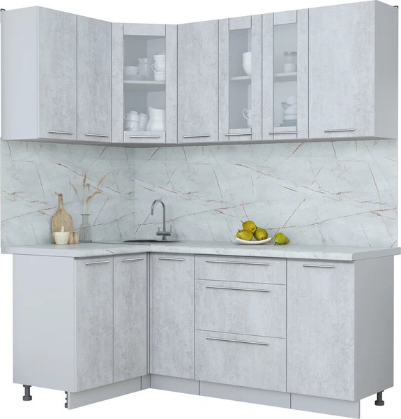 Изображение товара Кухонный гарнитур Интерлиния Мила Пластик 1.2x1.9 (оксид светлый/оксид светлый/серый каспий)