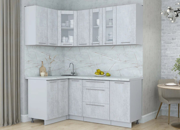 Изображение товара Кухонный гарнитур Интерлиния Мила Пластик 1.2x1.9 (оксид светлый/оксид светлый/серый каспий)