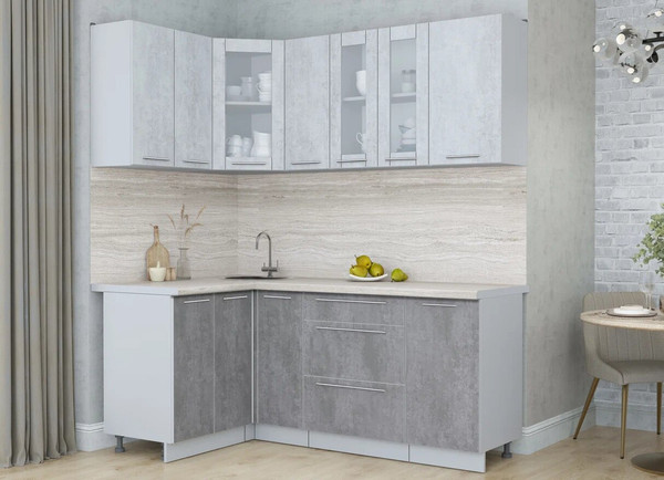 Изображение товара Кухонный гарнитур Интерлиния Мила Пластик 1.2x1.9 (оксид светлый/оксид темный/травертин серый)