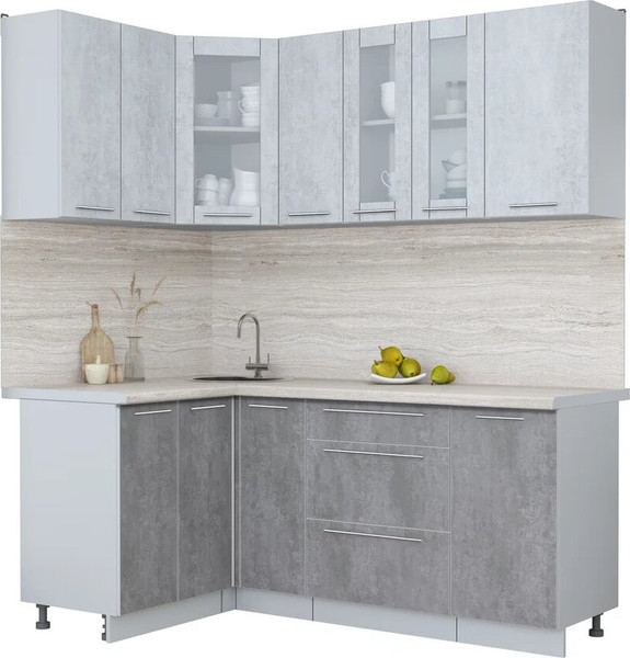 Изображение товара Кухонный гарнитур Интерлиния Мила Пластик 1.2x1.9 (оксид светлый/оксид темный/травертин серый)