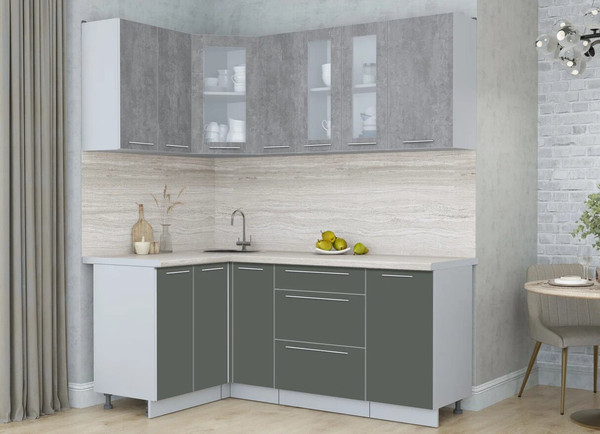 Изображение товара Кухонный гарнитур Интерлиния Мила Пластик 1.2x1.9 (оксид светлый/шторм/травертин серый)