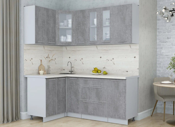 Изображение товара Кухонный гарнитур Интерлиния Мила Пластик 1.2x1.9 (оксид темный/оксид темный/бискайская сосна)