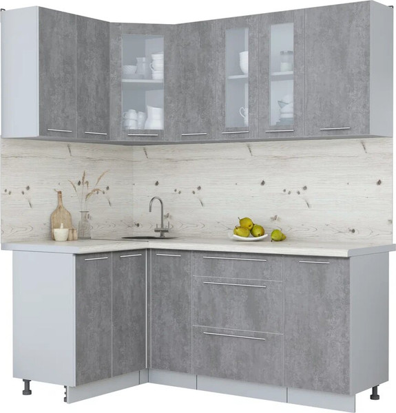 Изображение товара Кухонный гарнитур Интерлиния Мила Пластик 1.2x1.9 (оксид темный/оксид темный/бискайская сосна)