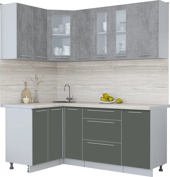 Изображение товара Кухонный гарнитур Интерлиния Мила Пластик 1.2x1.9 (оксид темный/шторм/травертин серый)